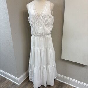 Lauren Ralph Lauren White Lace Tiered Sleeveless Maxi Dress 12/14 Boho Western
